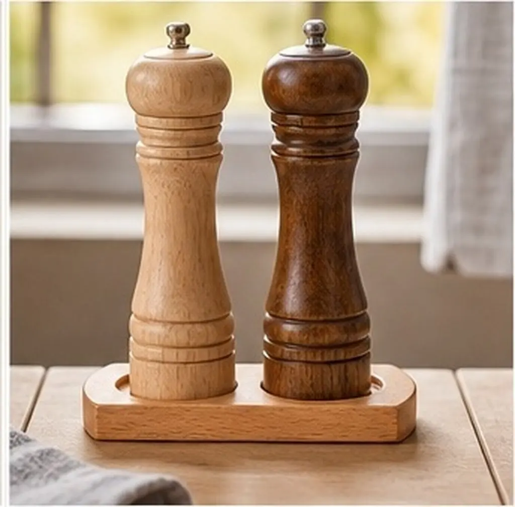 Wooden Pepper Grinder Base Stable Support Rustic Kitchen Accessories Grinder Tray Holder for Salt Pepper Shaker Countertop Rest