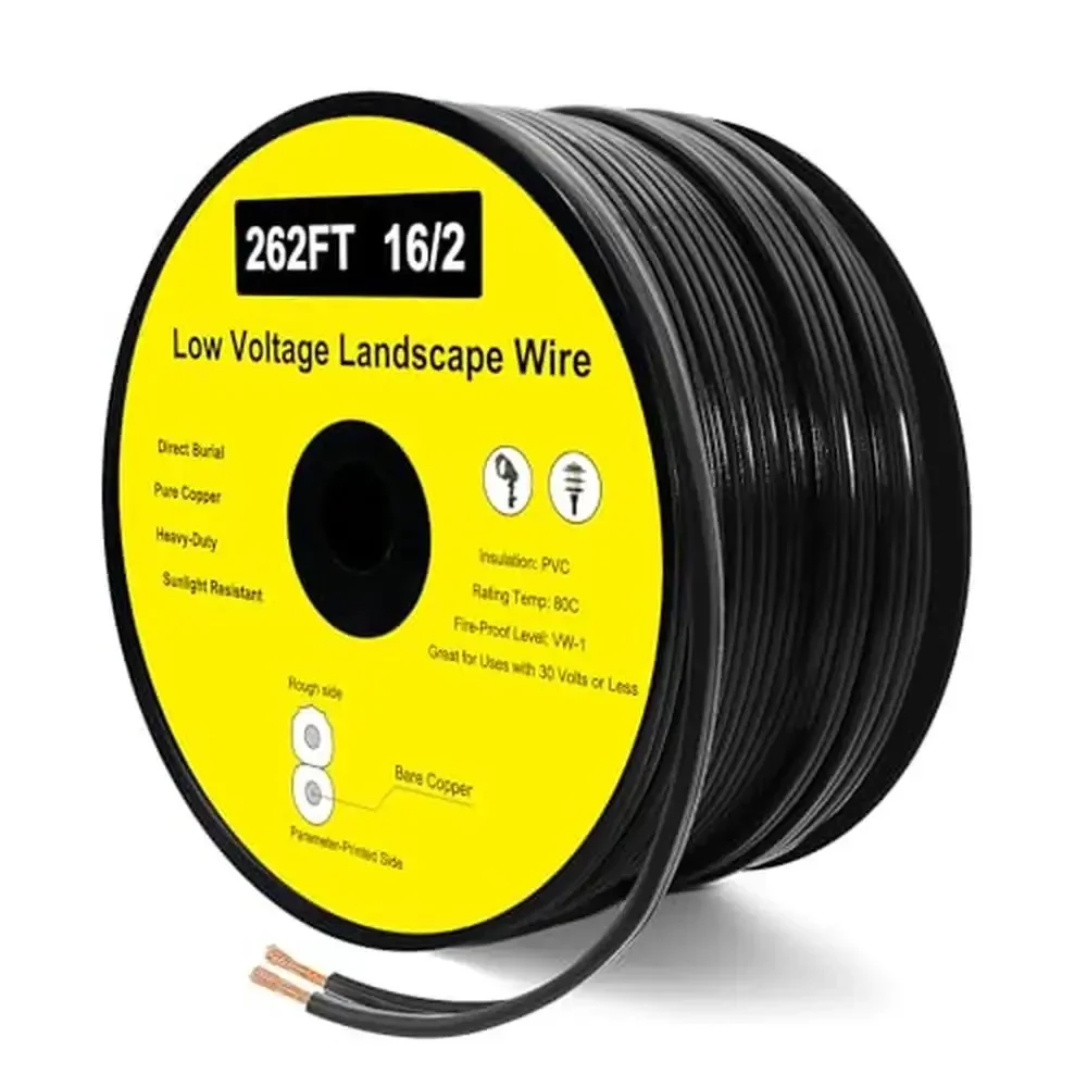 

262FT 16 Gauge 2 Conductor Low Voltage Landscape Wire Outdoor Direct Burial Electrical Use Flexible Durable Pure Copper Wire