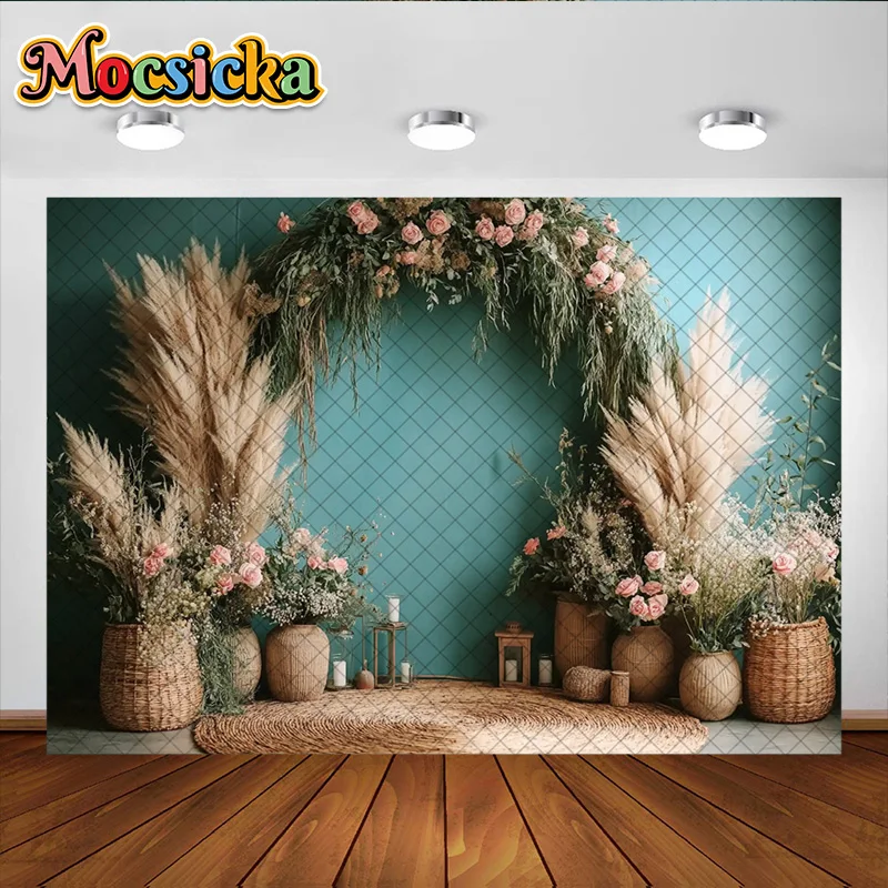 Mocsickaการถ่ายภาพพื้นหลังBohoดอกไม้Archesตกแต่งฉากหลังสําหรับอาบน้ําเด็กทารกแรกเกิดวันหยุดPortrait Studio Props