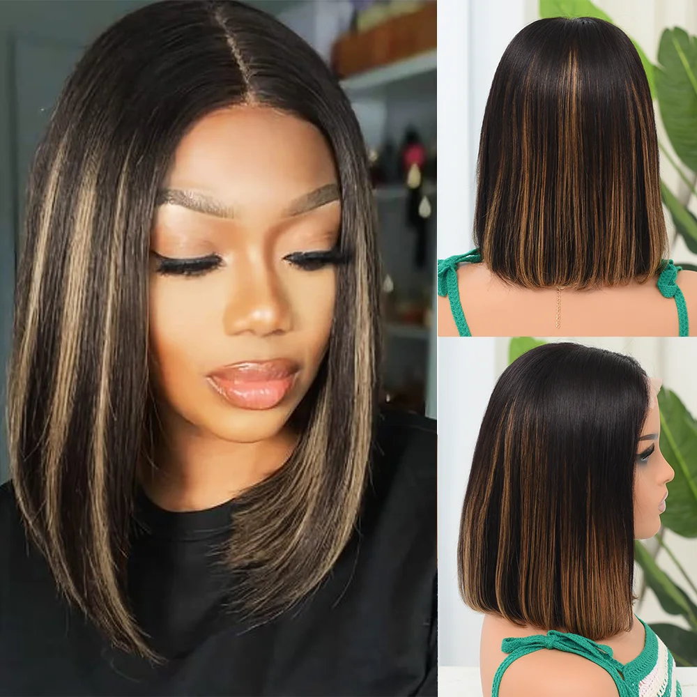 

Highlight Bob Wig 13x4 HD Transparent Lace Front Human Hair Wigs For Women Highlight Human Hair Wig 1B/30 Straight Short Bob Wig
