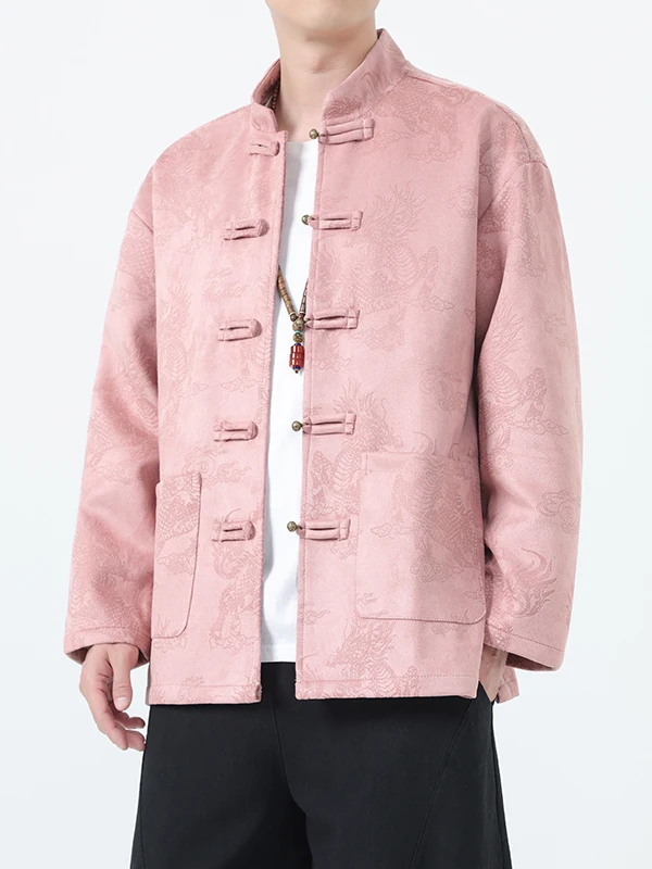 

Men's Loose Fit Jaet with Copper Buttons Autumn Winter Floral Embroidery Large Size Hanfu Outerwear Casual Youth Sle