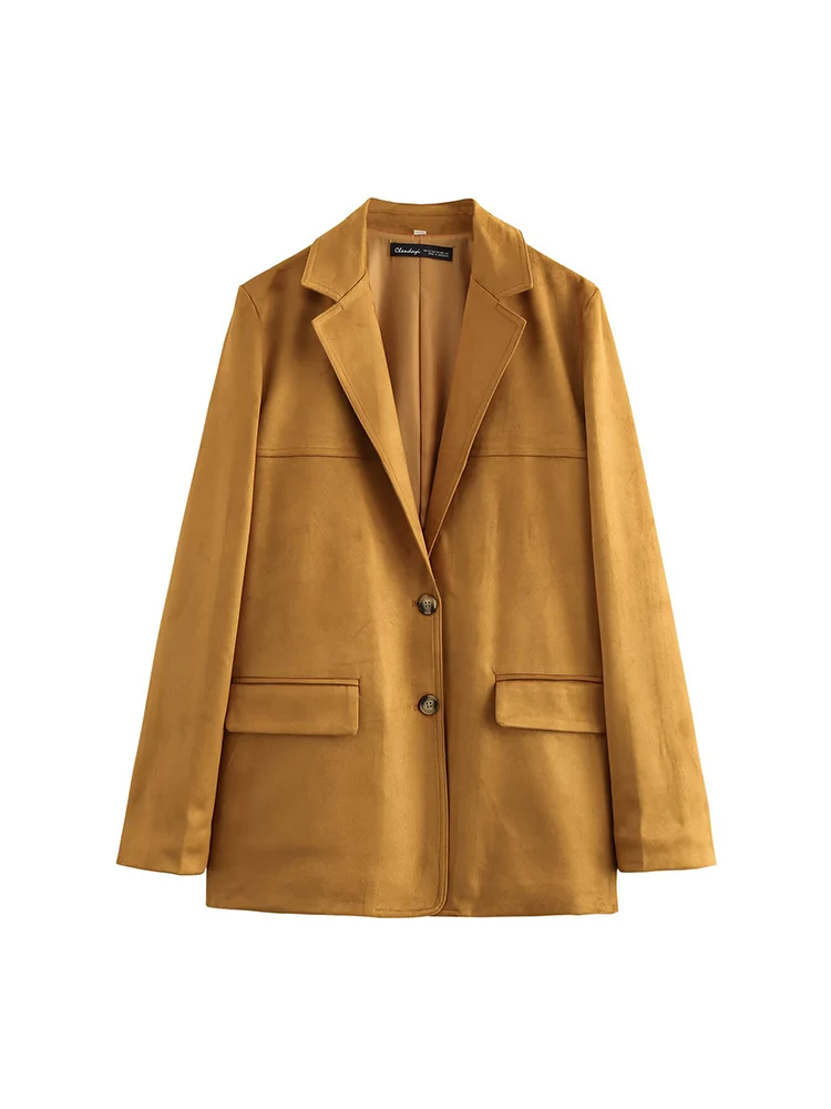 

European-style new women's fashionable and versatile solid color lapel single-breasted velvet textured suit jacket.