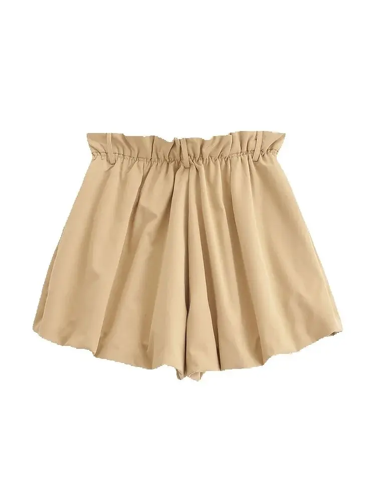 Women Fashion Holiday Shorts 2025 New Chic Elastic Waist Elegant Shorts Women's Sweet Pleated A-Line Shorts