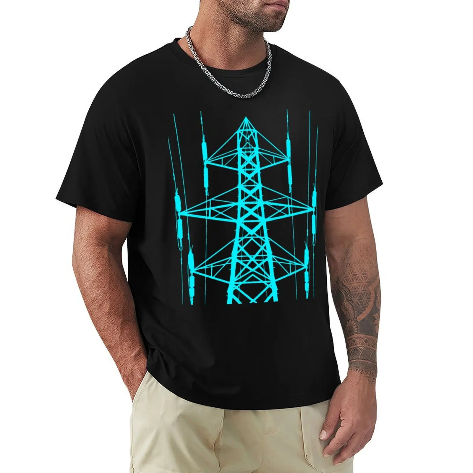 PYLON. ELECTRICITY. ENERGY. POWER. BLUE T-Shirt Festival Party Tee Top