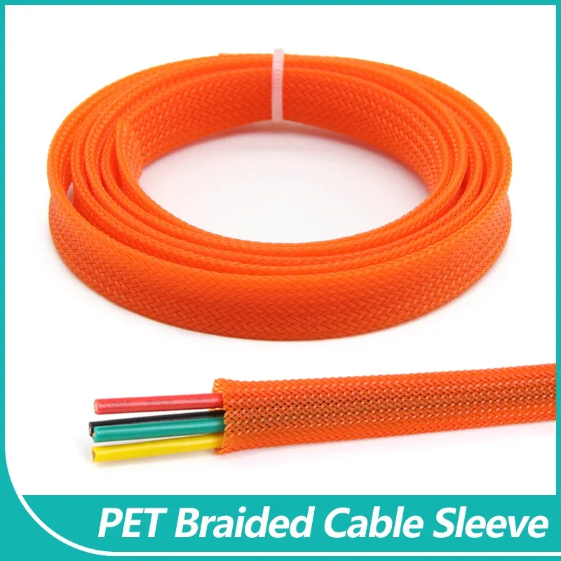 

Orange PET Braided Cable Sleeve 2/4/6/8/10/12/14/16/20/25/30/40mm Expandable High Density Insulated Wire Protection Wrap Sheath