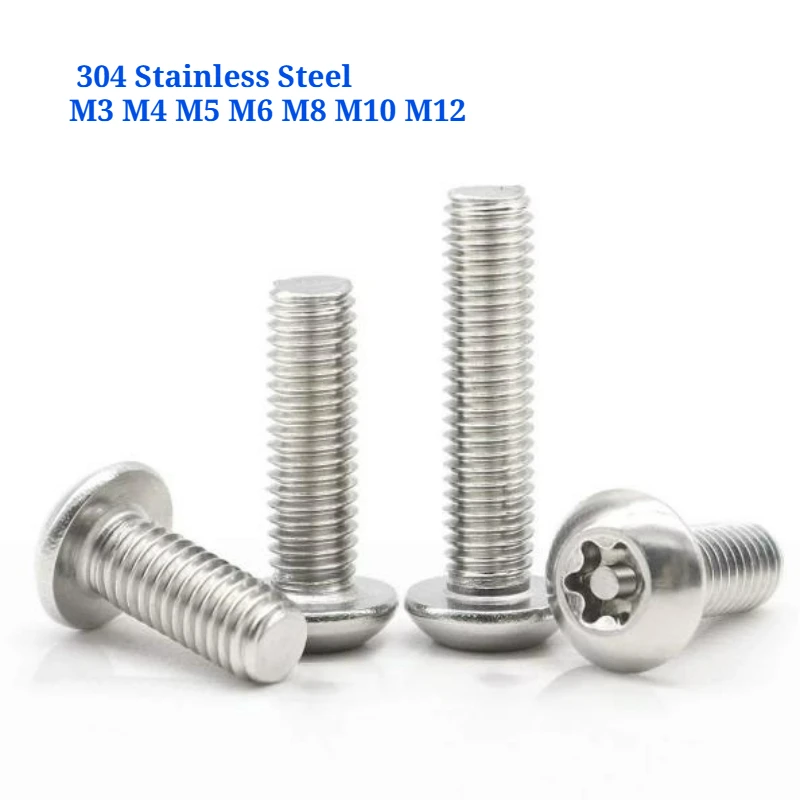 304 Stainless Steel Six Lobe Torx Button Round Head Screws M3 M4 M5 M6 M8 M10 M12 with Pin Anti-theft Tamper Proof Security Bolt