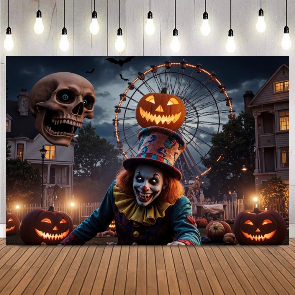 

Хэллоуин Карнавал Клоуны Фотография Фон Цирк Ужасный Парк Развлечений Тыква Фонарь Ночная Вечеринка Детский Фото Фон