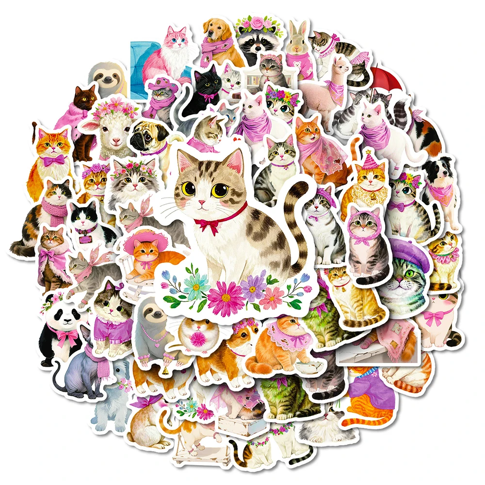 10/30/56pcs Kawaii Cat Dog Cartoon Graffiti Stickers Cute Animal Aesthetic Decals Luggage Diary Phone Decoration Sticker Kid Toy