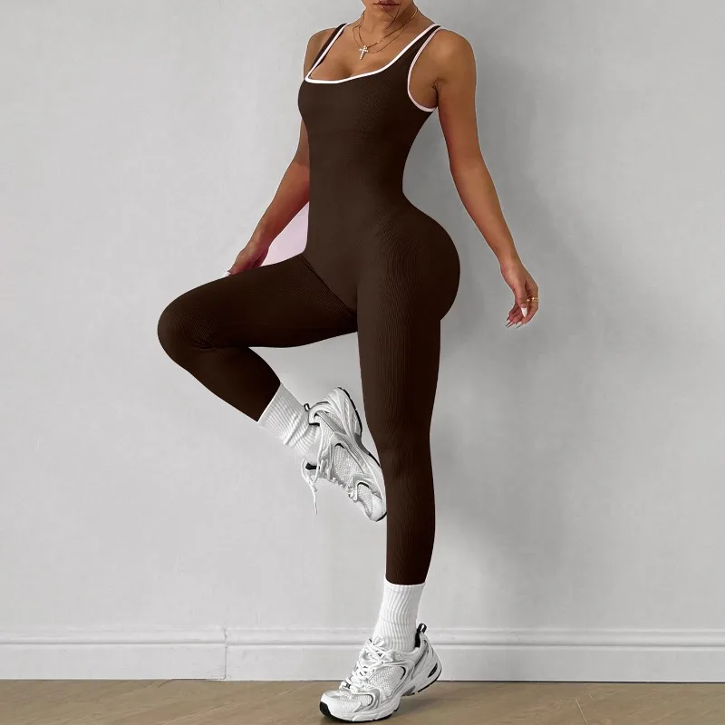 Seamless One-piece Sporty Beautiful Back Design Featuring Sleeveless Tight-fitting Hip-lifting Quick-drying Ribbed Yoga Attire