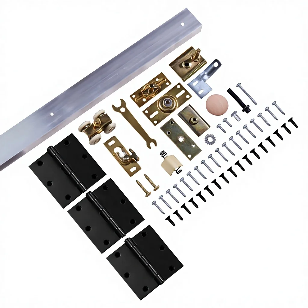 Durable Lightweight Four Fold Pocket Door Hardware Kit Reinforced Wood Framing with Hidden Sliding Track Easy Installation
