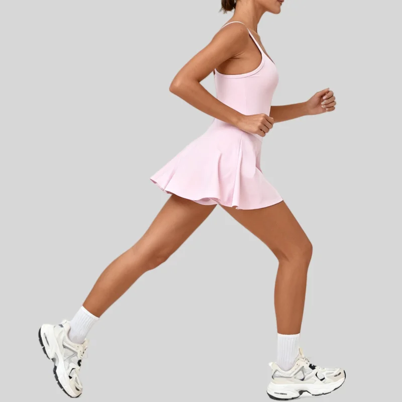 

Женский костюм для йоги с подушкой на груди, дышащее платье для гольфа на открытом воздухе, красивая спина, антибликовый, облегающий спортивный костюм для тенниса и фитнеса