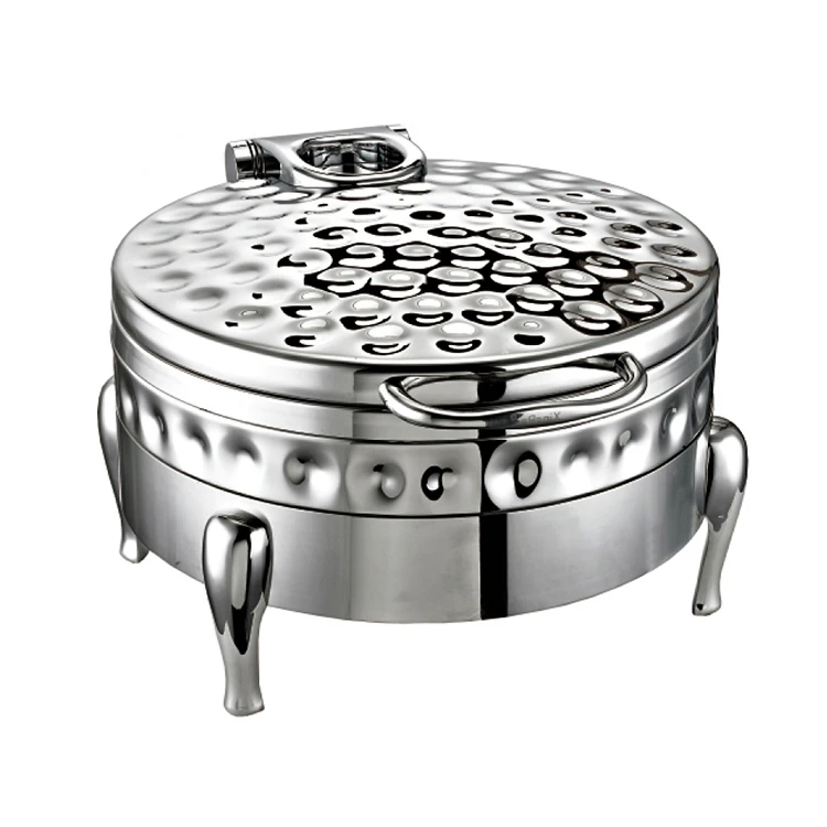 Hot Sale Restaurant Catering Commercial Round Chafing Dish 304 Stainless Steel Hot Pot Food Warmer Chafing Dish Buffet Stove