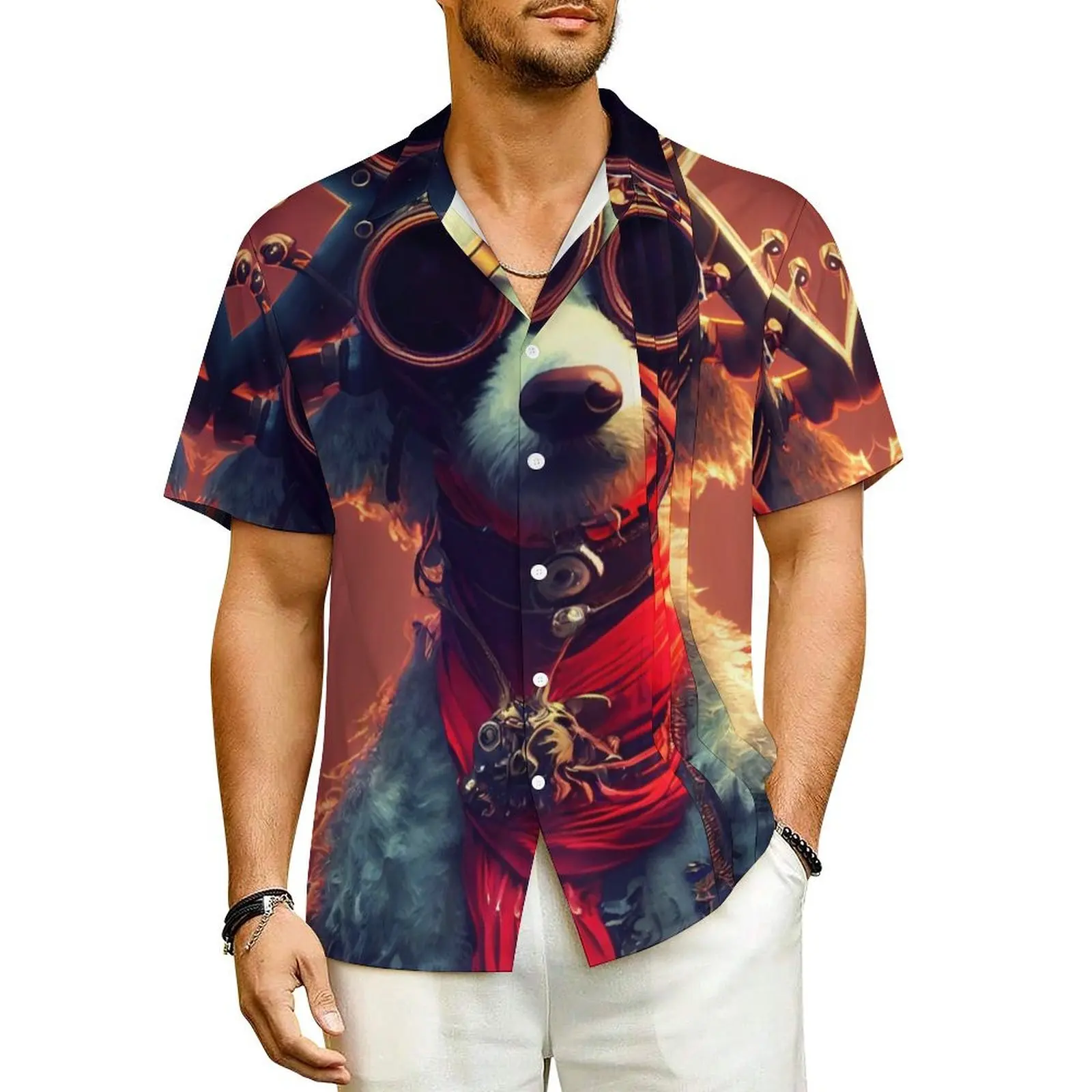 

Funny Animal Hawaii Shirt For Male Beach Pirate Poodle Casual Shirts Short Sleeves Harajuku Pattern Novelty Plus Size Blouses