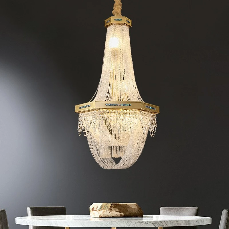 

All copper crystal villa duplex building chandelier living room modern light luxury