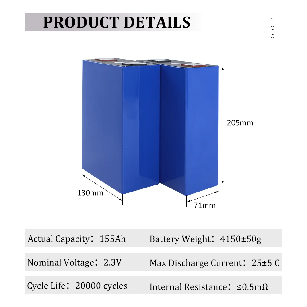 YINLONG 2,3 V 155Ah LTO baterías prismáticas recargables 6-24 Uds ciclos largos una célula nueva de grado para sistema de almacenamiento de energía EV