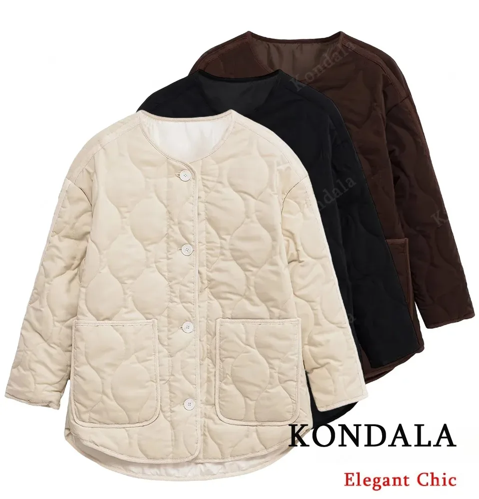 

KONDALA Casual Pockets Padding Jacket Coat Women's Buttons Loose Coat 2025 Fall Winter Fashion Vintage Simple Female Jacket Coat