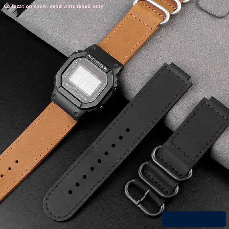 Vintage frosted  cowhide  watch strap For G-SHOCK Casio DW5600 GW-B5600 GM-5600 series modified retro cowhide strap 16mm