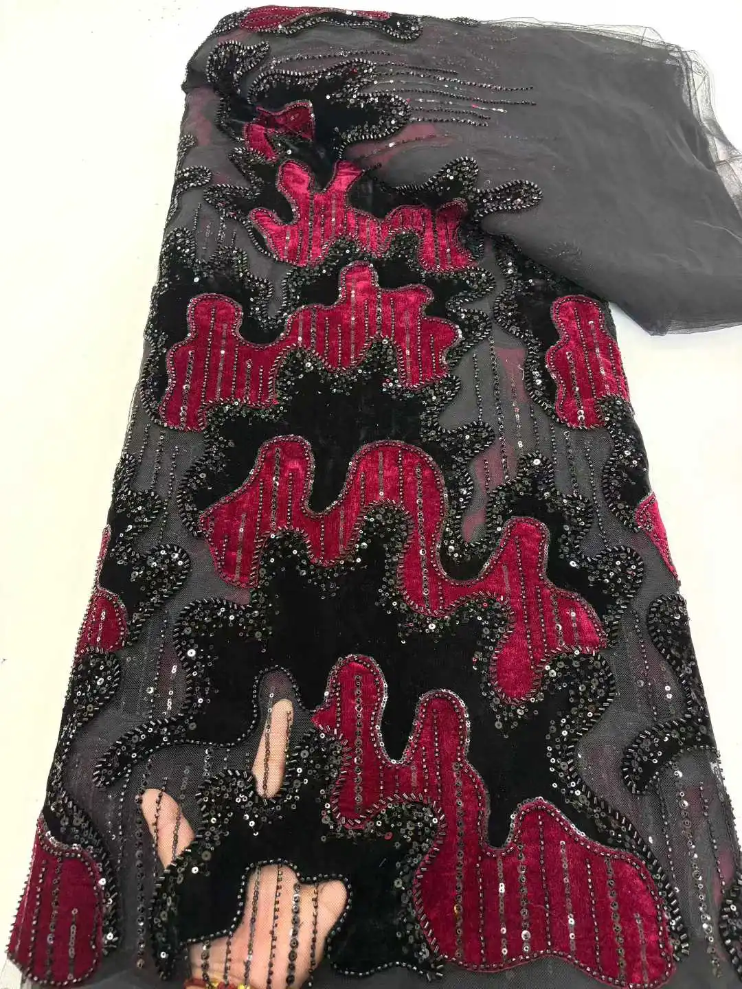 Afrikaanse fluwelen borduurwerk kralen kant tule stof 2025 Franse pailletten kant stof voor damesjurken trouwjurken.325X-C2.5