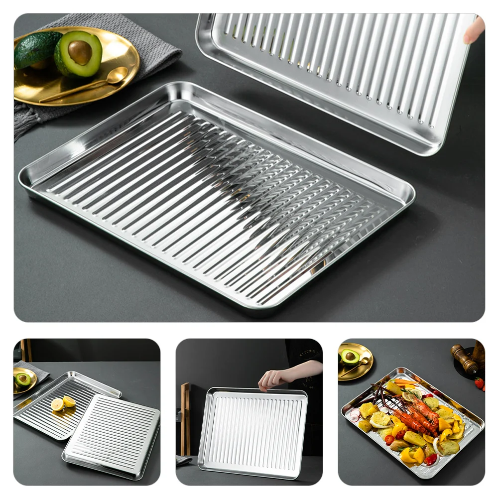 

2pcs Stainless Steel Bakeware 235x175x25mm Nonstick Baking Pan Tray Bread Pans Square Cooking Tool Cake Sheet Pan Oven