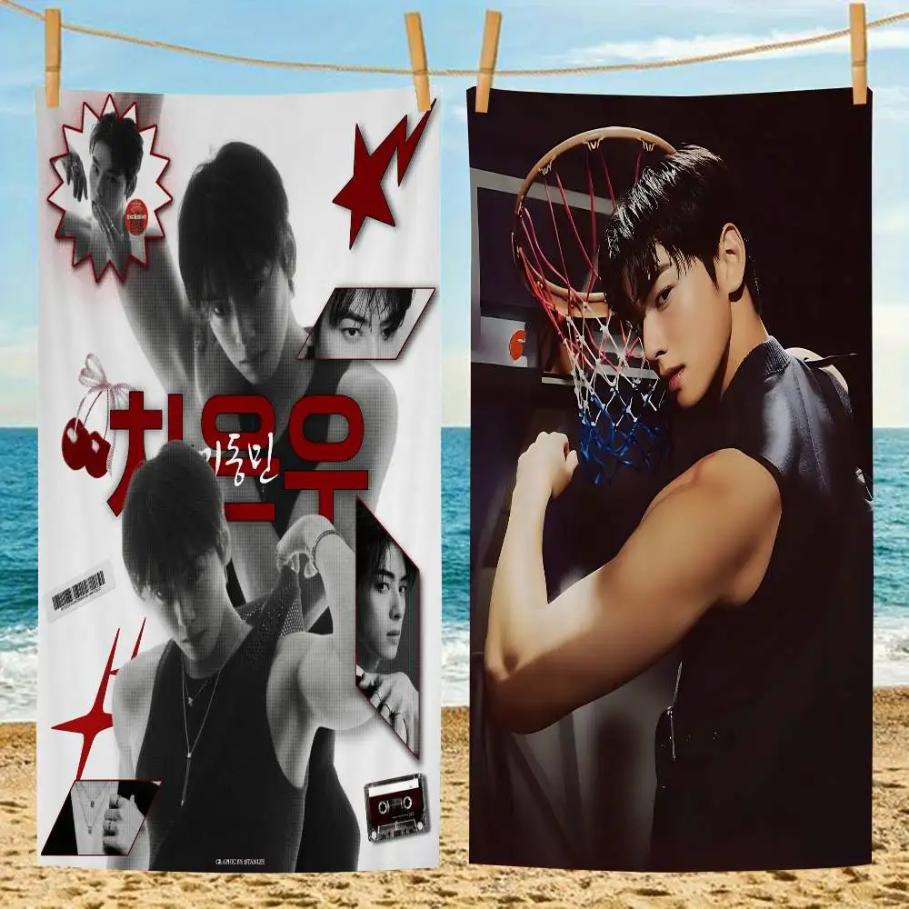 Kpop A-Astro Cha Eun Woo Microfiber Printed Beach Towel Mountain Climbing Yoga Beach Swimming Running Absorbent Soft Towel