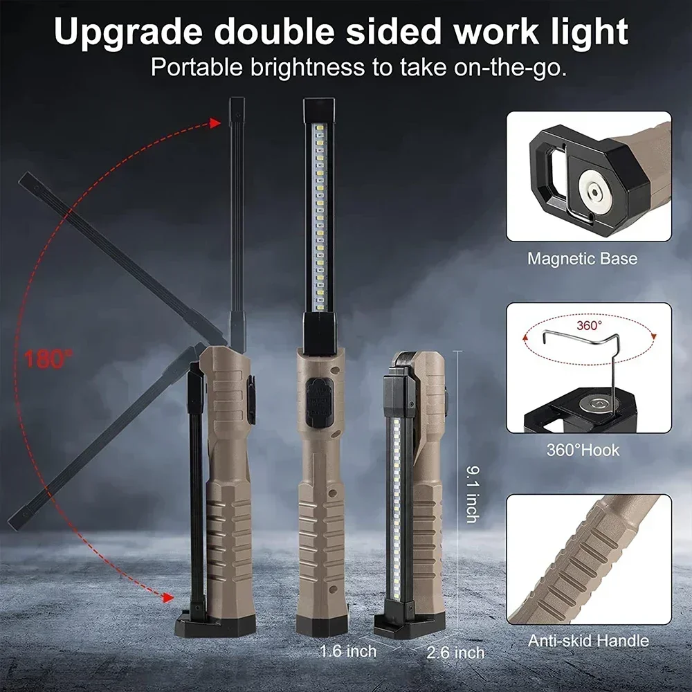 Folding COB XPE LED Work Light Handheld Flashlight with Built-in Battery Lamp Torch Emergency Car Inspection Lamp Red SOS Strobe