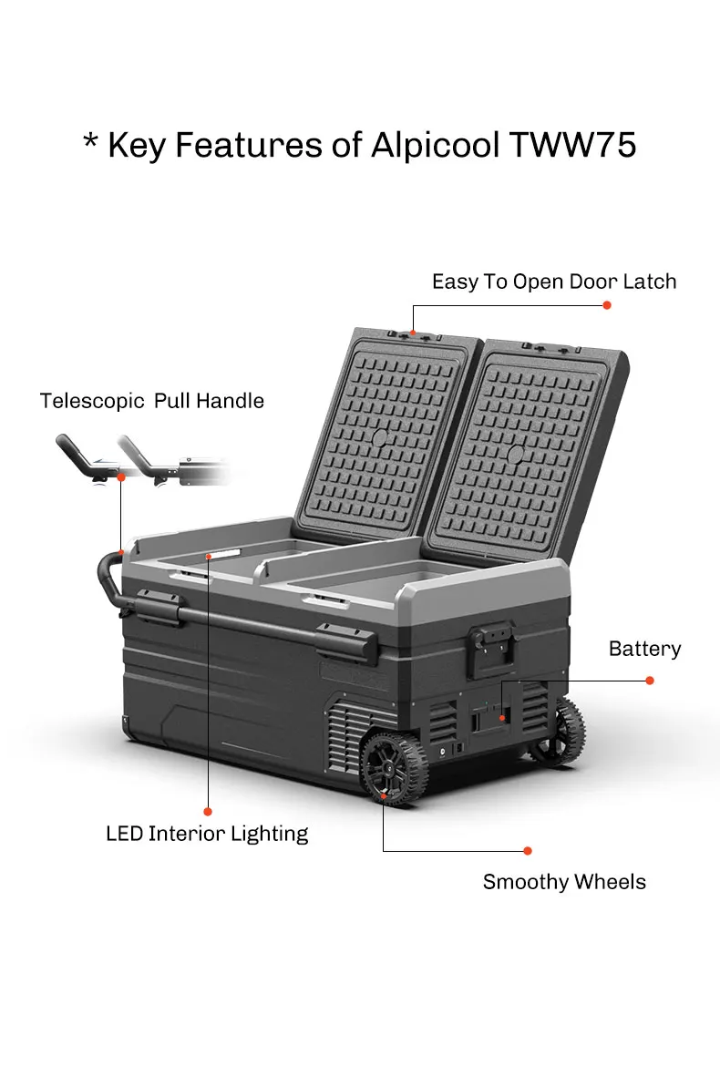 Hot Selling 95L DC AC Dual Zones Solar Charging Big Portable Fridge Freezer 12v Refrigerator for Car Truck Road Trip Travel