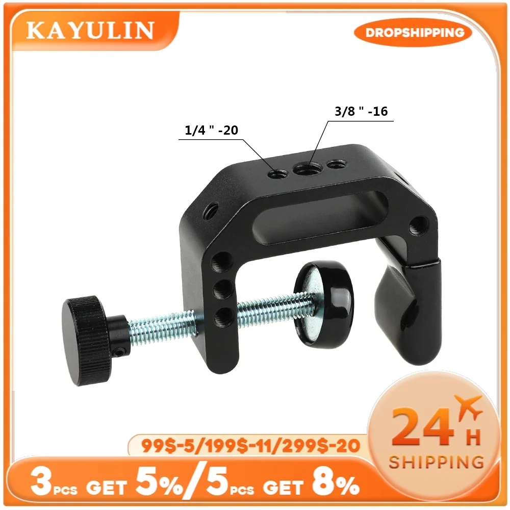 Kayulin Universal C-Clamp Aluminum Support Clamp Desktop Mount Holder Stand with 1/4inch-20 & 3/8inch -16 Metal Female Socket