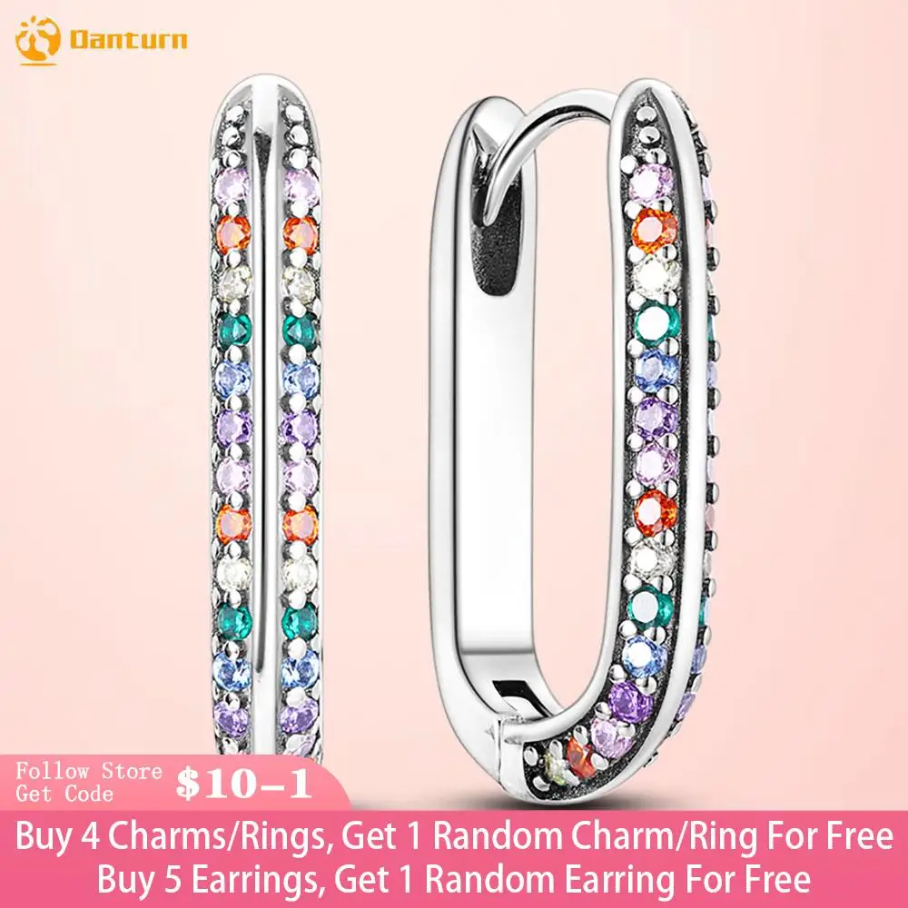 

Danturn 925 Sterling Silver Earrings Colorful zirconia U Hoop Earrings Women Female Earrings Free Shipping