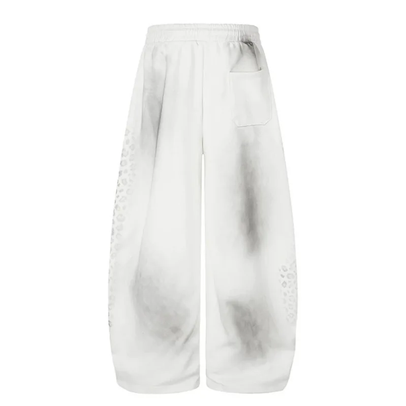 Printed Dirty Letter Dye Men's Curved Sweatpants Autumn New Streetwear Drawstring Elastic Waist Loose Casual Trousers 0U81