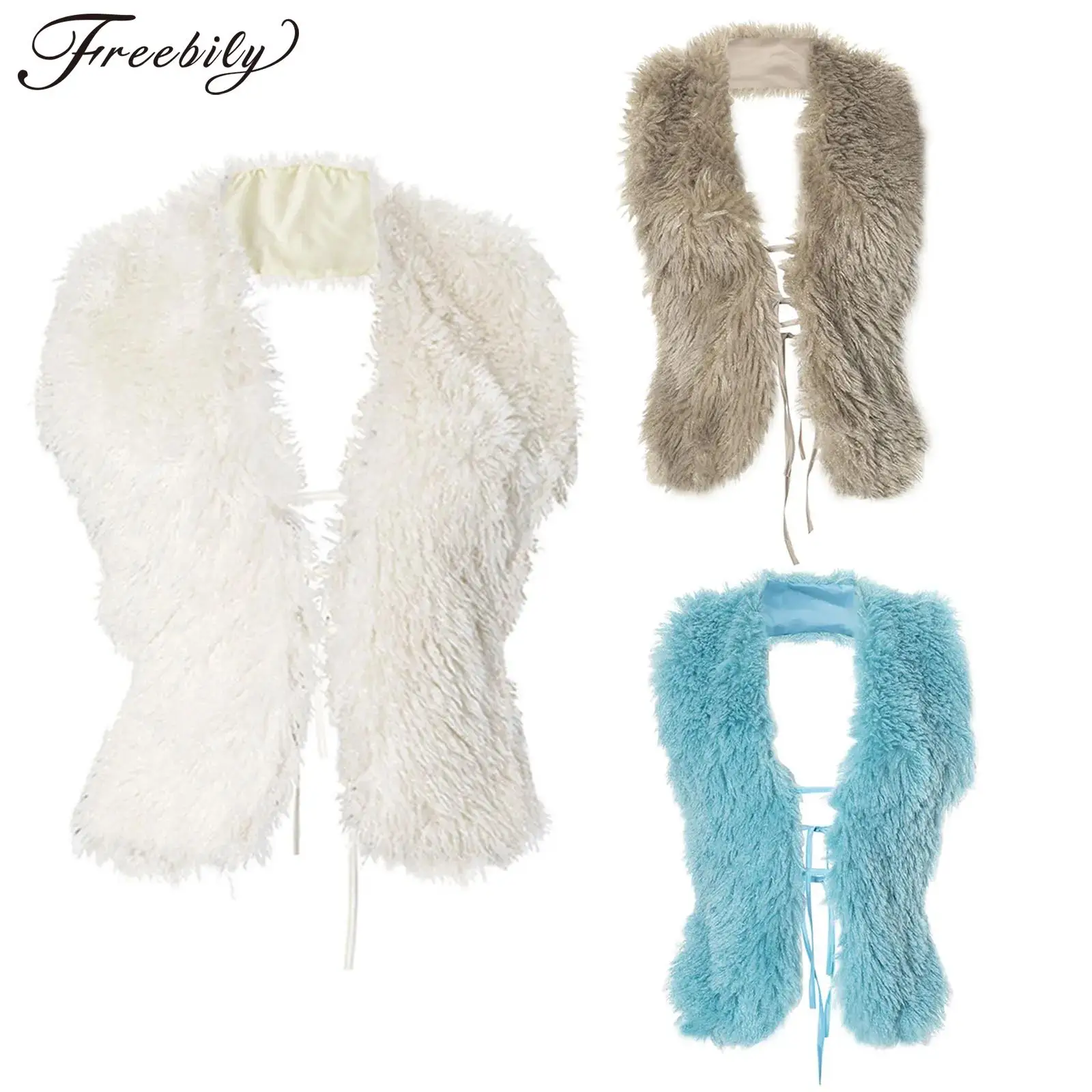 

Women Faux Fur Vest Tank Sleeveless Tie Backless Halter Tops Festival Events Party Music Festival Costume Clubwear Outerwear