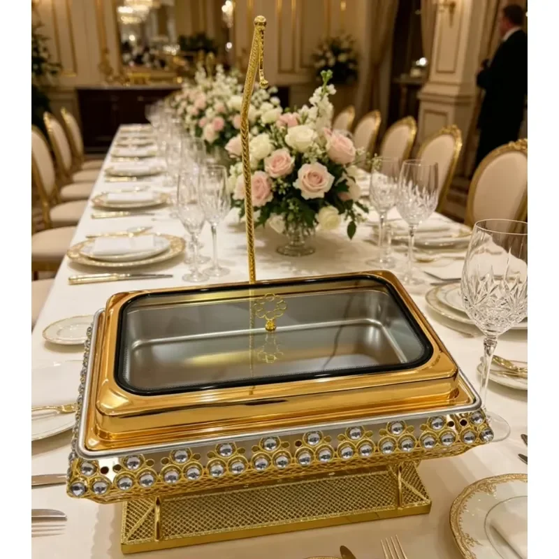 Luxury Gold Stainless Steel Insulator 9L Alcohol Fuel Buffet Heater, Commercial Kitchen Equipment, Premium Food Insulator