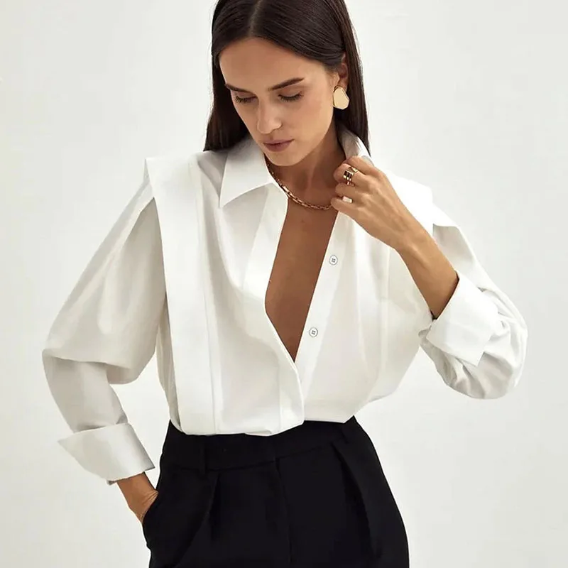 2025年秋新作 レディース ホワイトシャツ ファッション 長袖 ストレートショルダーシャツ レディース 多機能 気質 カジュアルブラウス