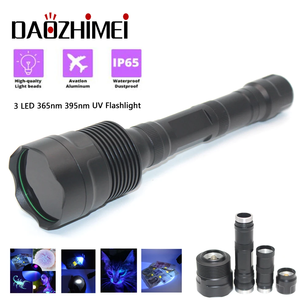 365nm UV Torch 18w 395nm Ultraviolet Flashlight Multifunctional Blacklight Pet Urine Detector Document Verification Scorpions