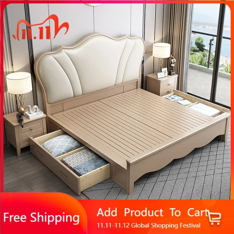 

Спальная бежевая двуспальная кровать принцессы Дизайнерское большое современное изголовье Двуспальная кровать Основания Полный дизайнер Cama Solteiro Уникальная мебель