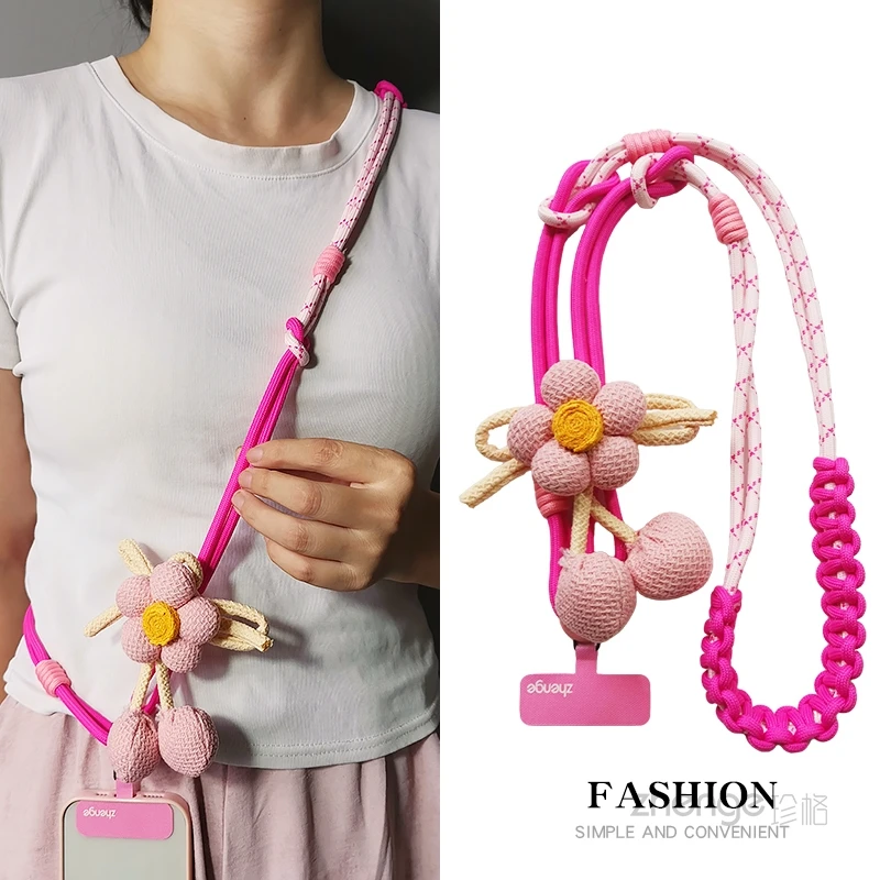 

Двухниточная плетеная веревка через плечо Love Sunflower, тройная, женская длинная съемная веревка для подвешивания телефона с защитой от потери