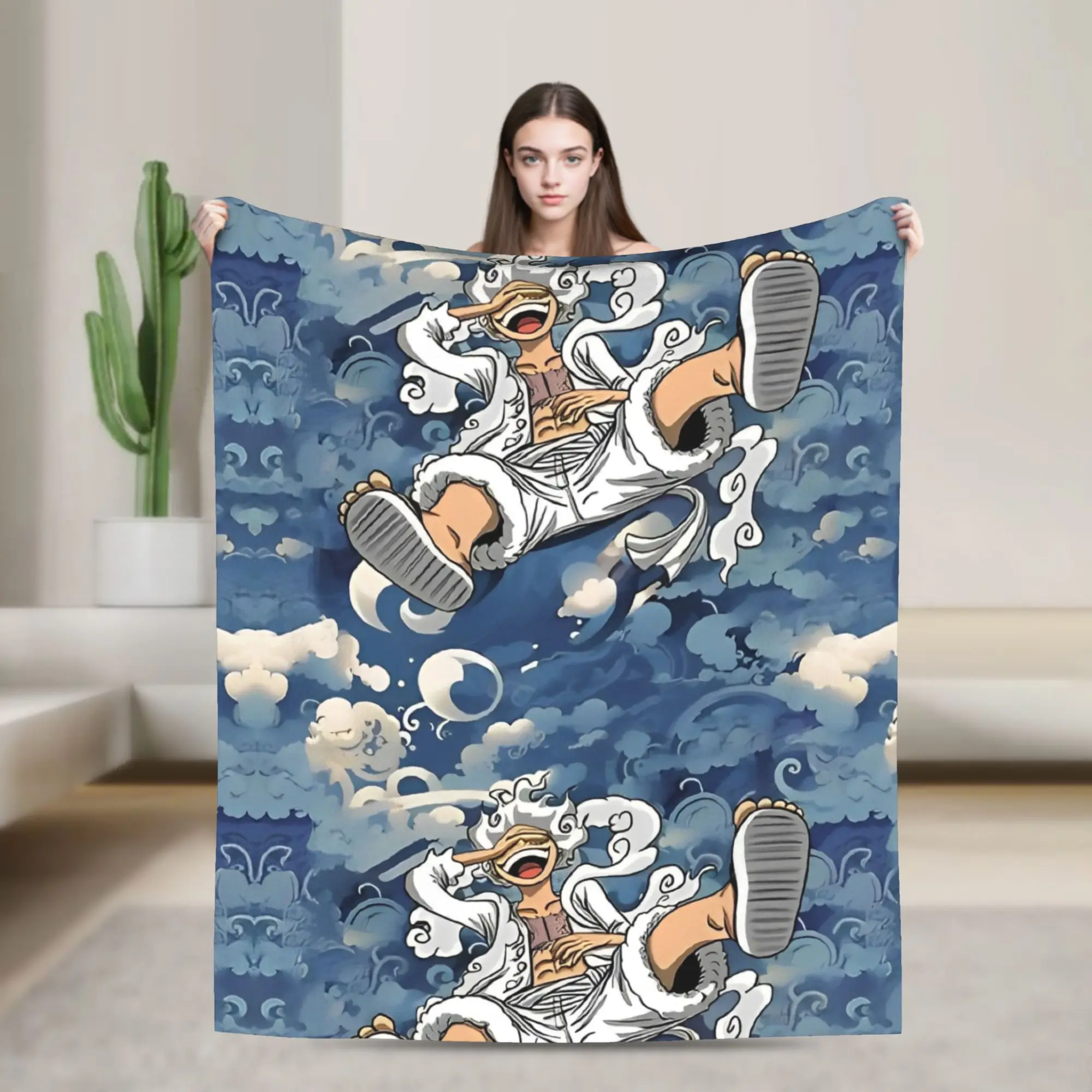 Manta de Anime Luffy de 5. a generación, divertida y peluda, cálida, para cubrir sillas, sofá, todas las estaciones