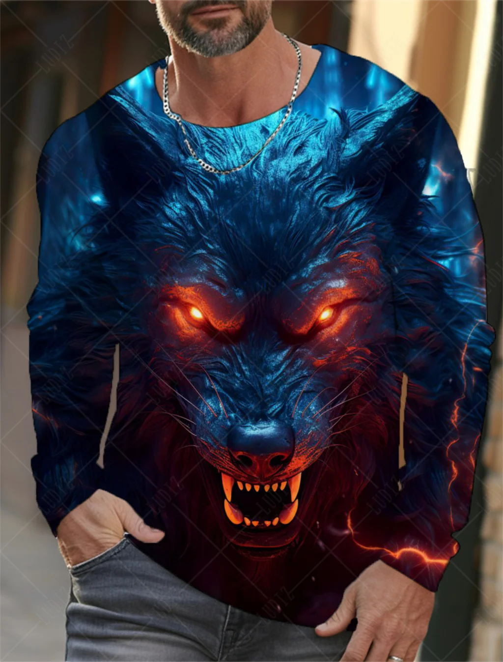 Vintage Men's Long Sleeve T-Shirt 3d Print Shirts Fashion Animal Wolf Graphics Clothing Sleeve Tops Men Oversized Streetwear Top