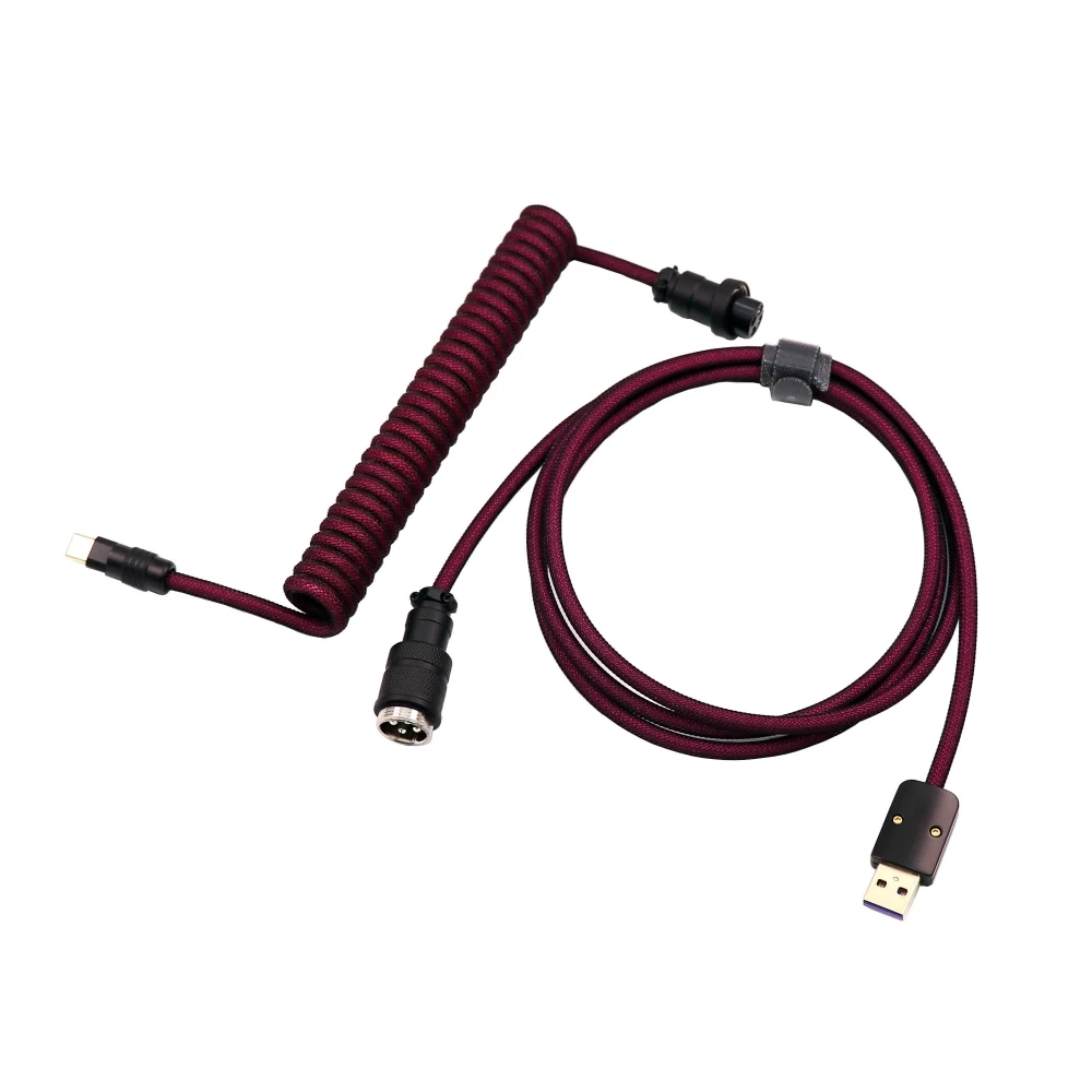 Angitu Metal USB Coiled Type C Keyboard Cable Metal Type C Machanical Keyboard Data Cable Z Shape With GX16 Aviator