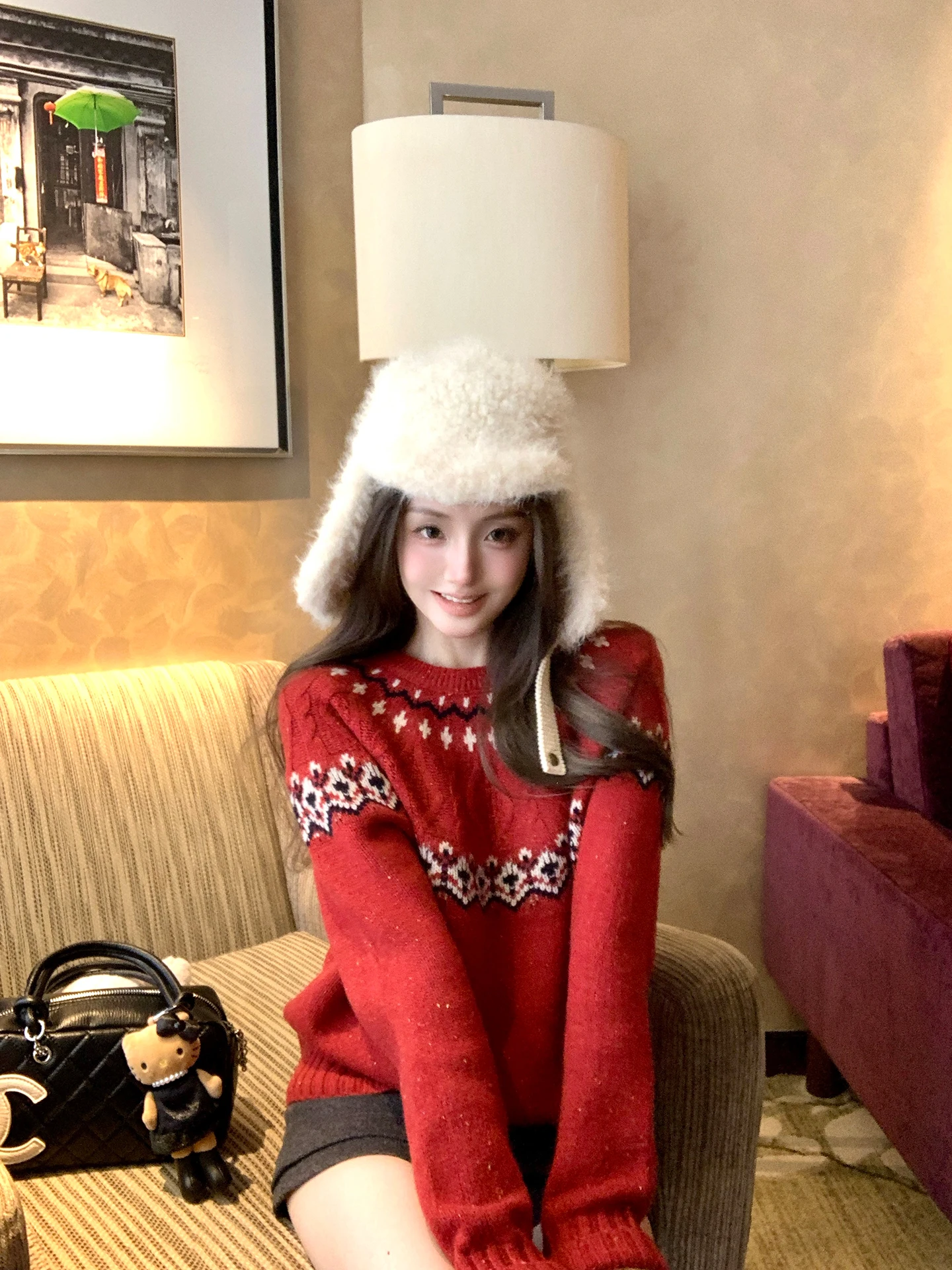 

Свободный шерстяной свитер с узором Fair Isle, мягкий, в стиле ретро, полностью шерстяной, для праздничного образа, женский повседневный топ с длинными рукавами и круглым вырезом