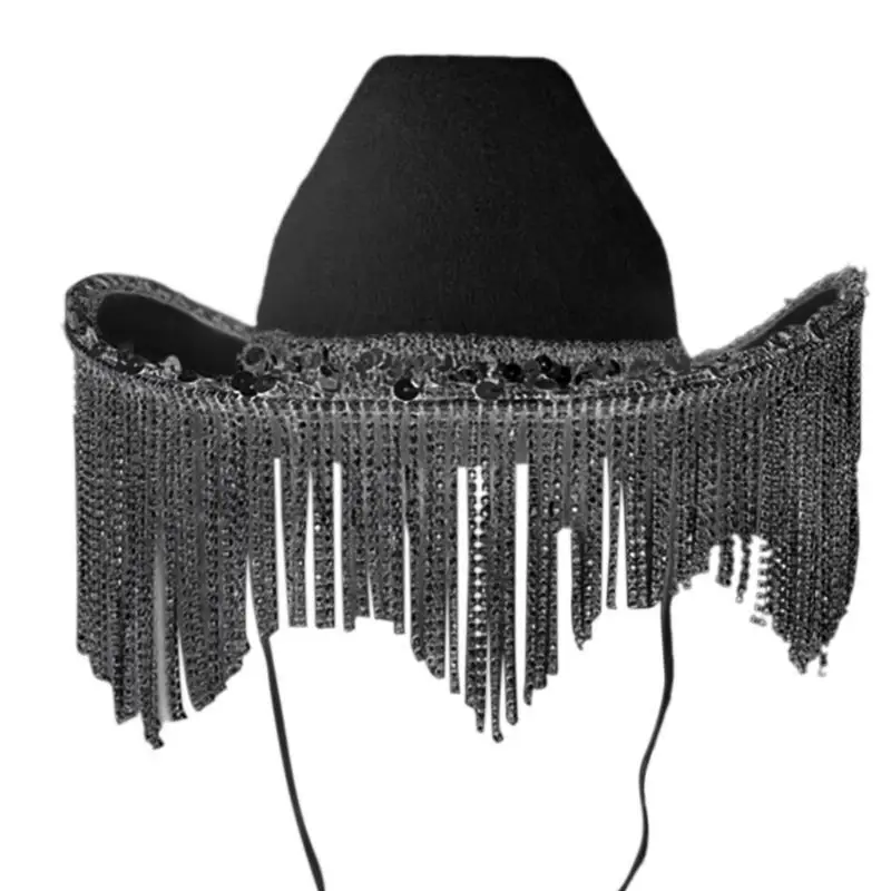 652F Rhinestones Cowboy Hat for Girls Glitter Sequins Rhinestones Fringe Cowgirl Hat Birthday Party Hat Costume Accessory