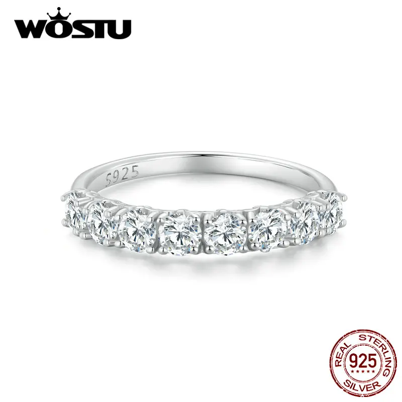 WOSTU  0.8 ct D VVS1 Moissanite Classical Round Wedding Rings For Women 925 Sterling Silver 18K White Gold Ring Anniversary gift