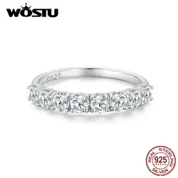 WOSTU 0.8 ct D VVS1 Moissanite Classical Round Wedding Rings For Women 925 Sterling Silver 18K White Gold Ring Anniversary gift