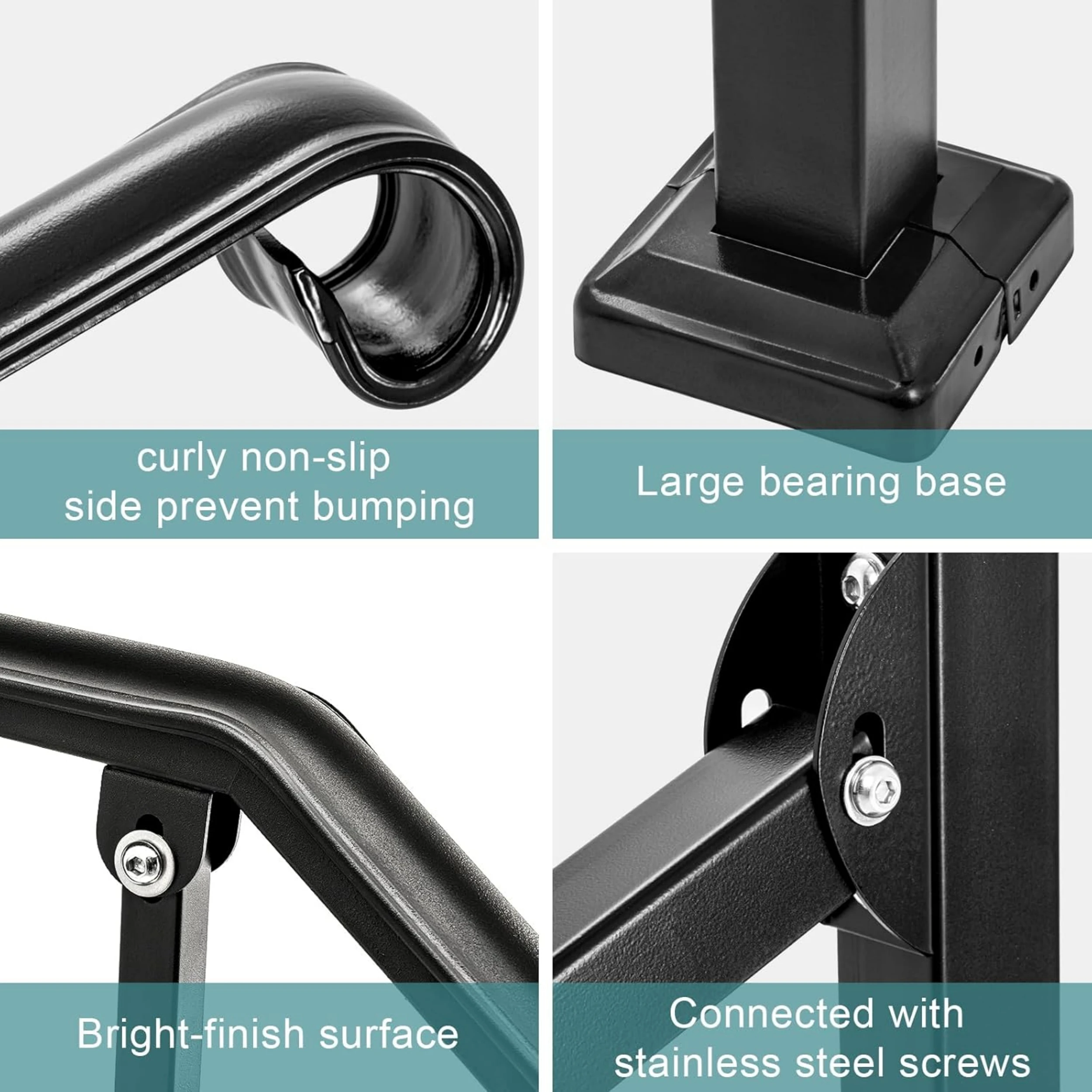 درابزين خارجي أسود - درابزين مزدوج عالي التحمل يناسب خطوة 1-2 مع مجموعة التثبيت - حديد غير لامع للشرفة الخرسانية