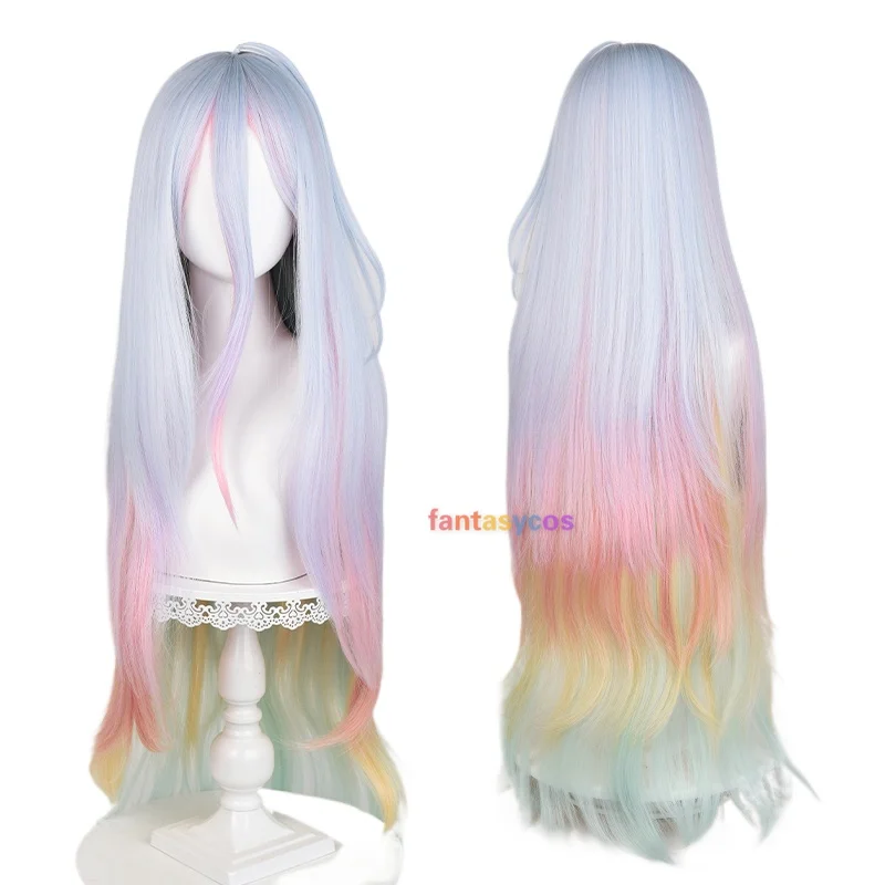 No Game No Life Cosplay Shiro Wig Long Straight Mixed Colorful Layered Hair Crown Prop for Headwear Halloween Costume Role Play