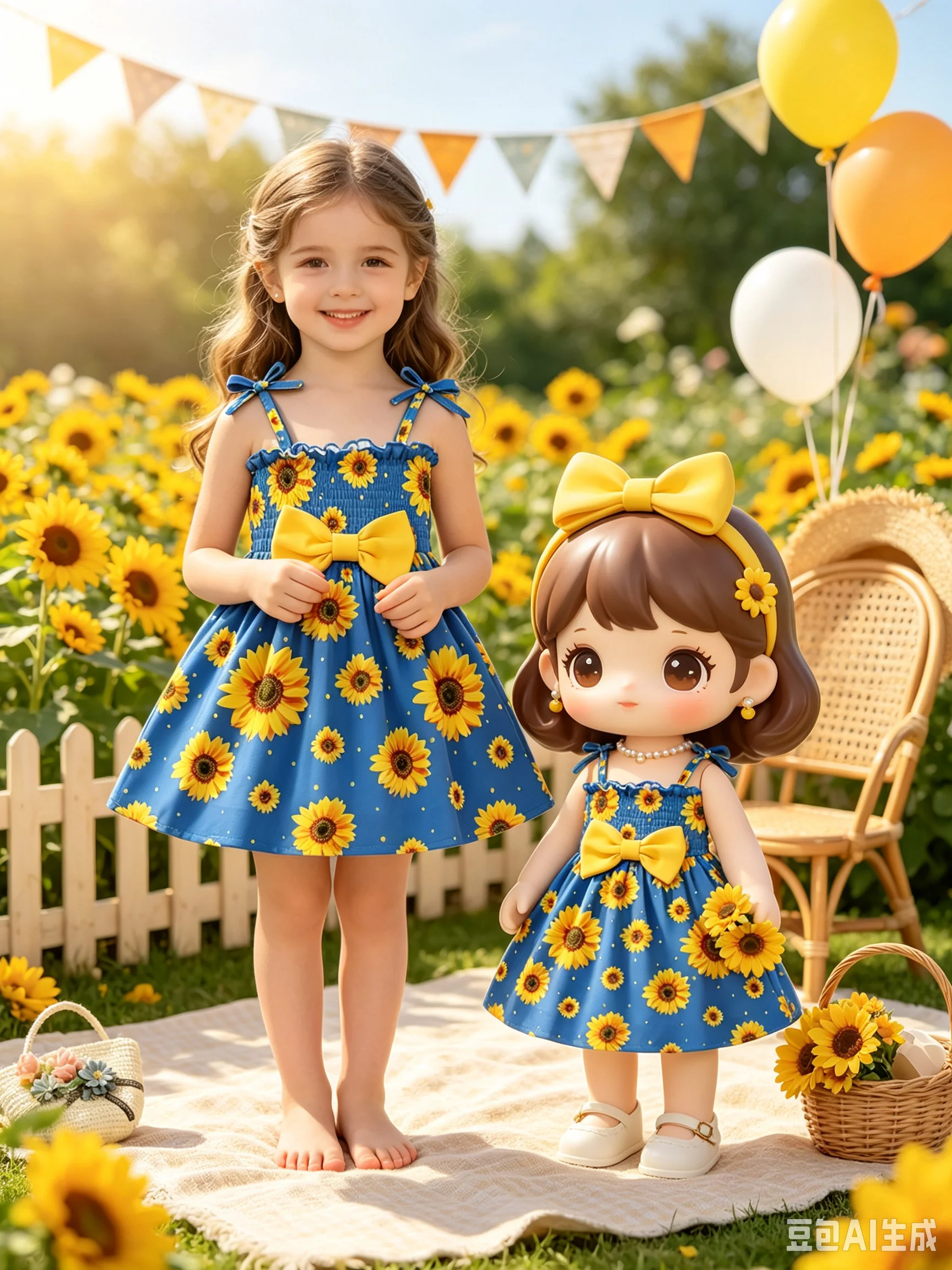 Mädchen Lässiges Bequemes Trägerkleid mit Quadratischem Ausschnitt Ärmellos Schleife Blumendruck Kleid Top Kinder- und Damenmode – Detail 2
