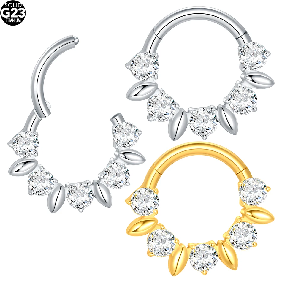 1pc Titanium Round Zircon Hinged Segment Ring for Women 8mm Nose Daith Cartilage Hoop Earrings Piercing Body Jewelry