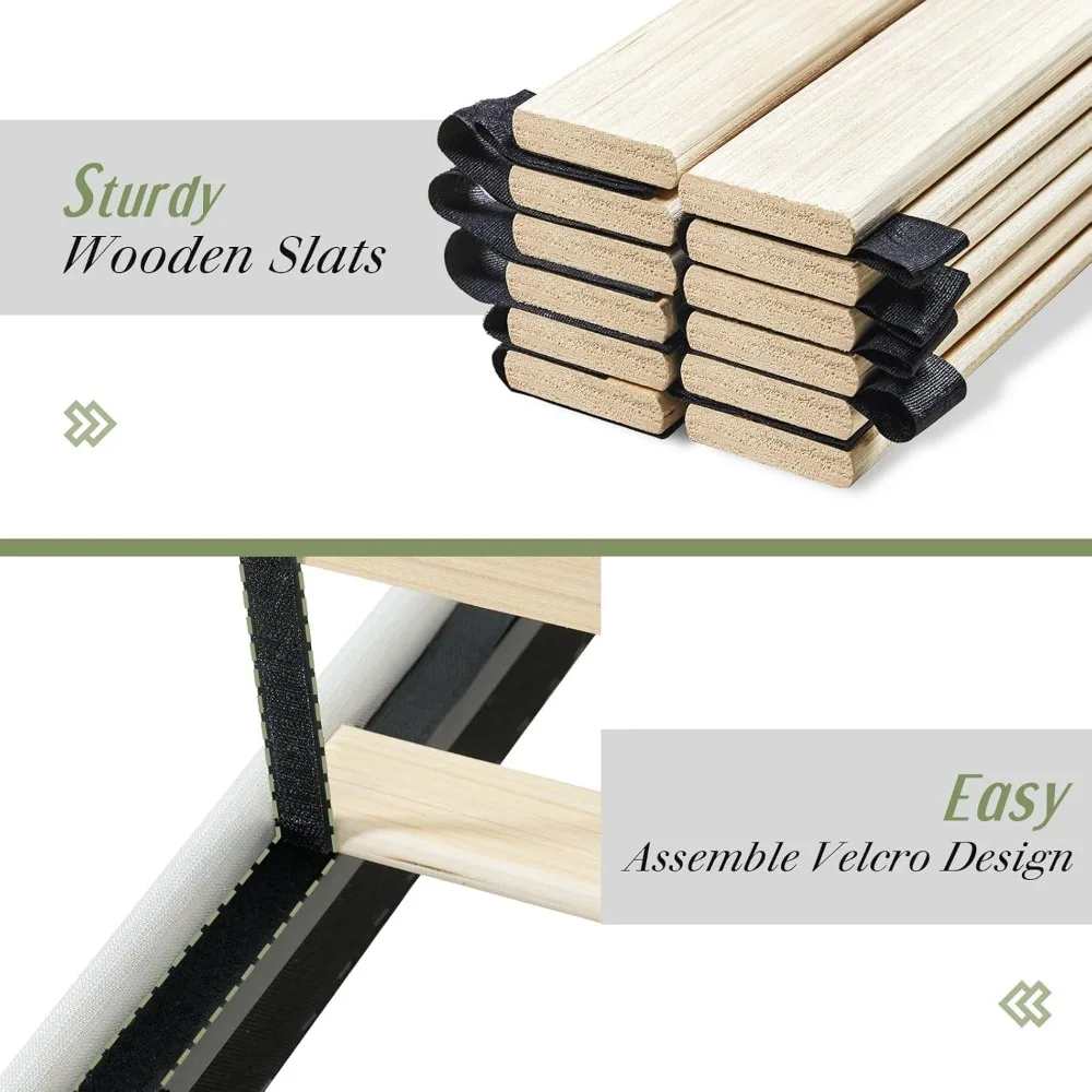 إطار سرير من الكتان المنجد بحجم كوين مع لوح رأسي قابل للتعديل، سرير بمنصة مع دعم شرائح خشبية، سهل التجميع