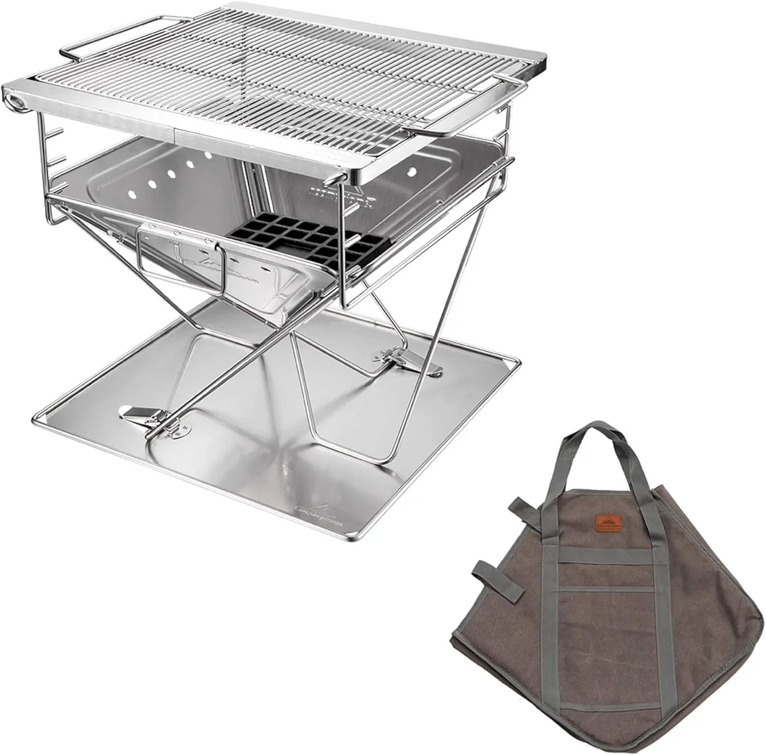 Portable Stainless Steel Wood Burning Grill and Fire Pit 20-inch with Carrying Bag MT-055