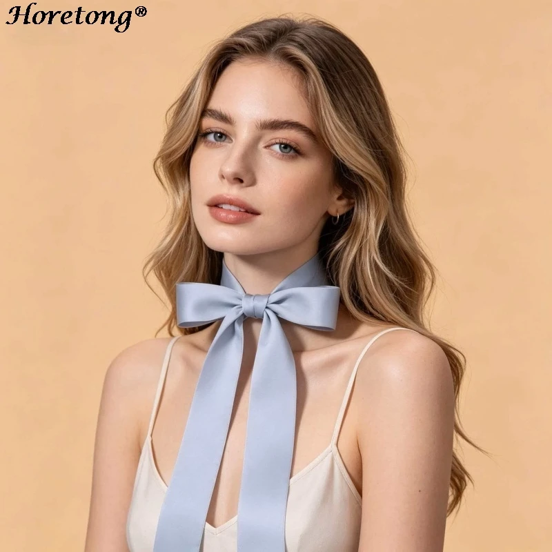 Horetong 2026 New 190cm Extra Long Satin Scarf Solid Color Narrow Strip Women Versatile Neck Tie Hair Ribbon Bag Belt Accessory