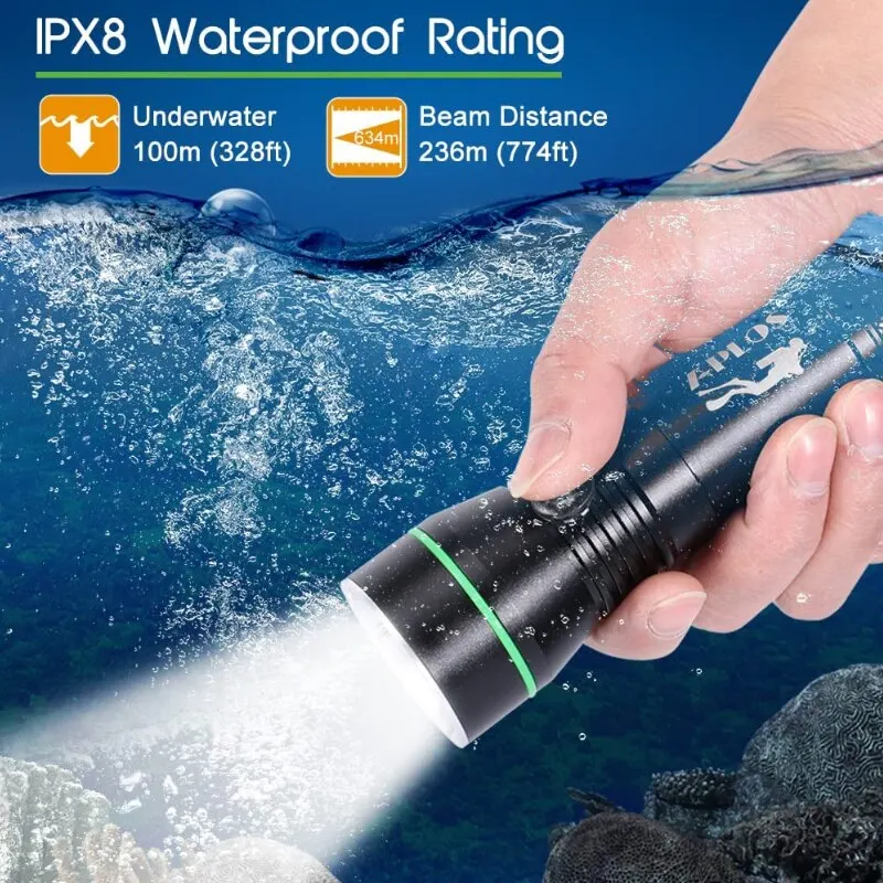 Linterna DE BUCEO AP30 3000lm con indicador de potencia profesional IPX8, linterna de buceo recargable a prueba de agua